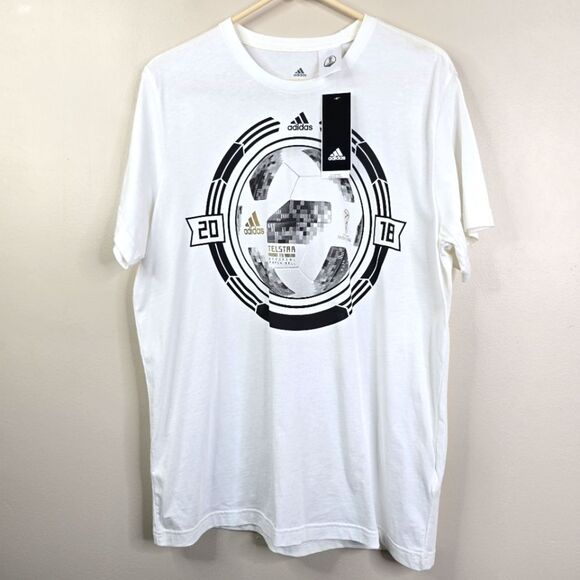 NEW Adidas Mens Short Sleeve 2018 Russia World Cup Telstar Matchball Tee Large - Picture 1 of 8
